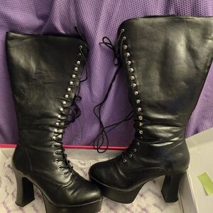 Funtasma Black Lace-Up Heeled Boots